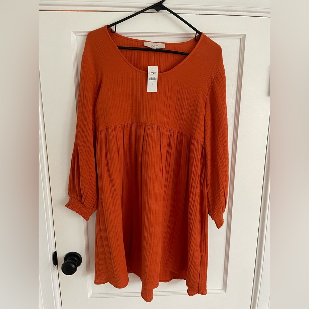 Loft: Burnt Orange Long Sleeve Dress NWT